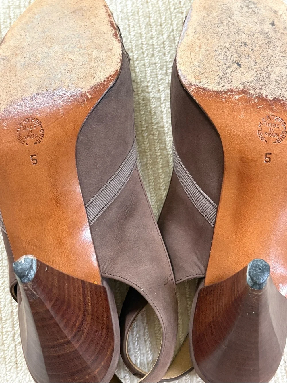 Farrutx Taupe Brown Slingback Peep-Toe Textured Heels